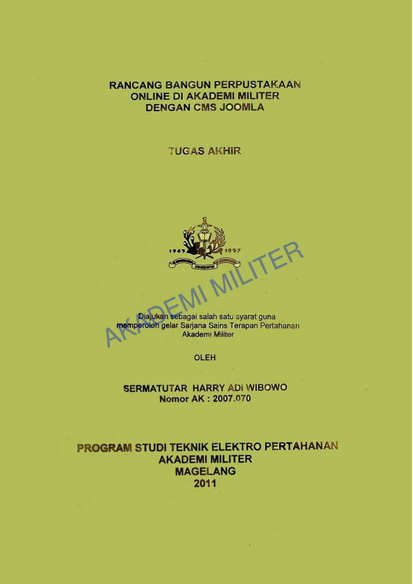 RANCANG BANGUN PERPUSTAKAAN ONLINE DI AKADEMI MILITER DENGAN CMS JOOMLA